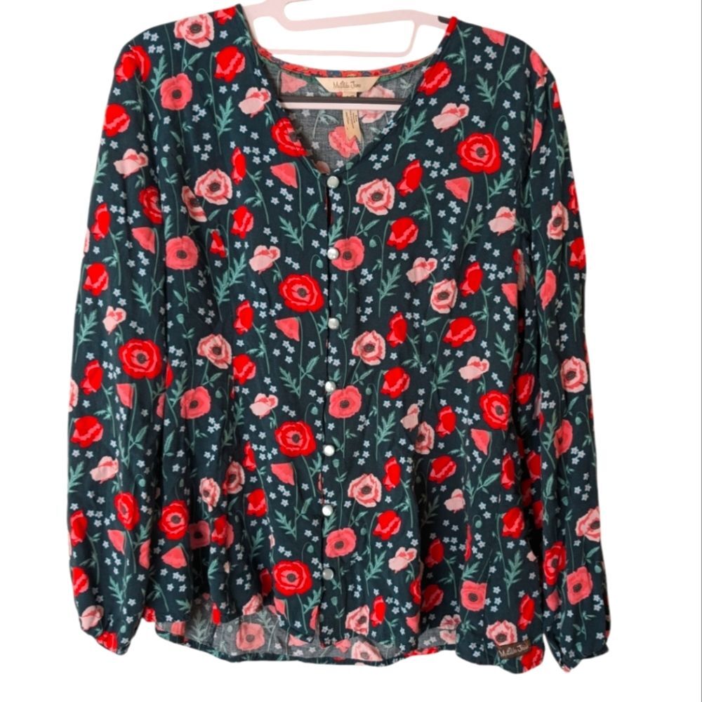 Matilda Jane Green Yesteryear Peplum Button Up Floral‎ Green Top Size Medium